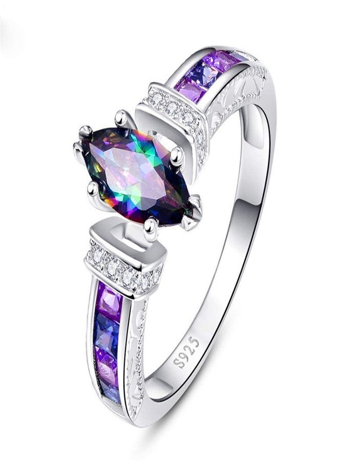 AZQ Women's Natural Rainbow Color Gemstone Ring 925 Sterling Silver Simulated Mystic Topaz Promise Ring Eternity Engagement Wedding Band Ring for Her (US Code 7) - Image 1